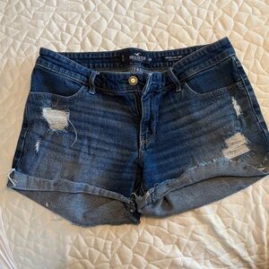 Hollister Dark Blue Distressed Jean Shorts